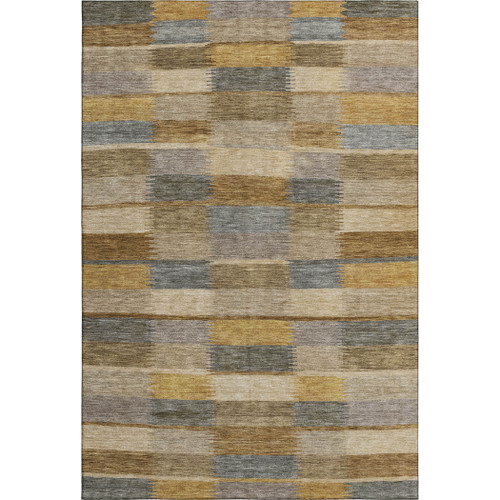 10' X 14' Brown Beige And Gray Striped Washable Area Rug With UV Protection