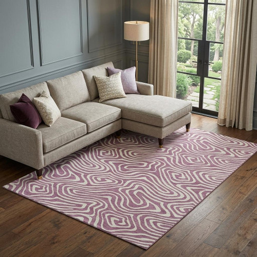 8' X 10' Plum And Ivory Abstract Washable Area Rug With UV Protection