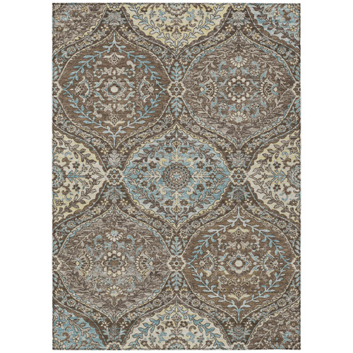 10' X 14' Brown And Graphite Ogee Washable Indoor Outdoor Area Rug