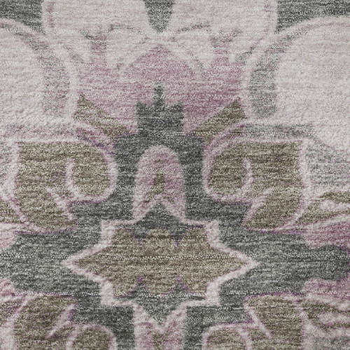 8' Pink Ivory And Gray Floral Medallion Washable Round Rug With UV Protection