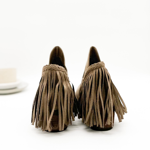 Braxton Western Fringe Ankle Boot in Taupe
