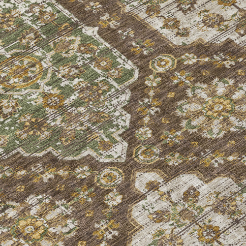 8' Chocolate And Brown Round Damask Washable Indoor Outdoor Area Rug