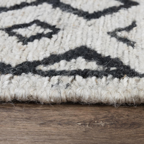 9' X 12' Beige And Black Jute Geometric Hand Woven Area Rug