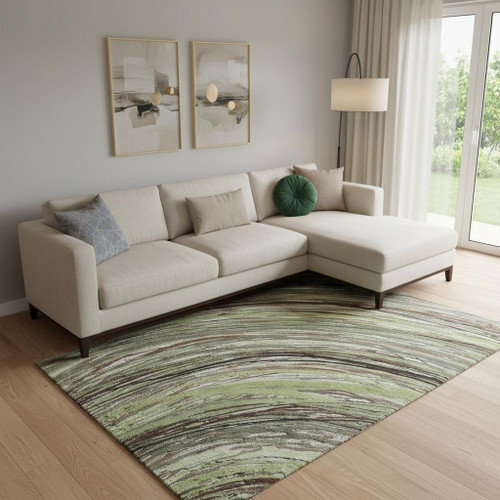 9' X 12' Sage And Ivory Abstract Washable Area Rug With UV Protection