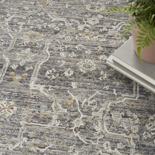 5' X 8' Gray And Ivory Floral Distressed Area Rug