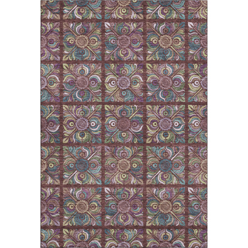 8' X 10' Rust Purple And Teal Medallion Washable Area Rug With UV Protection