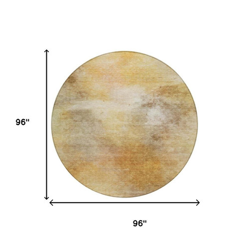 8' Wheat And Gold Round Abstract Washable Indoor Outdoor Area Rug