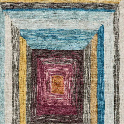 10' X 14' Amber Pink And Teal Geometric Washable Area Rug With UV Protection