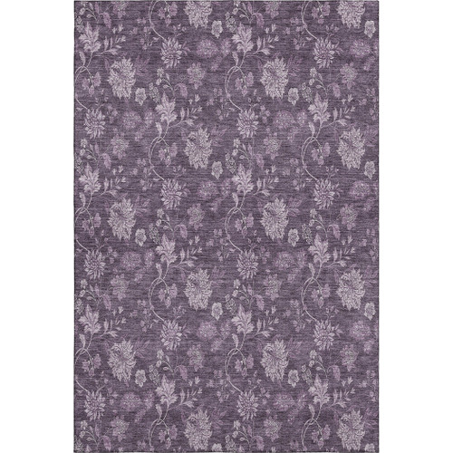 10' X 14' Plum And Ivory Floral Washable Area Rug With UV Protection