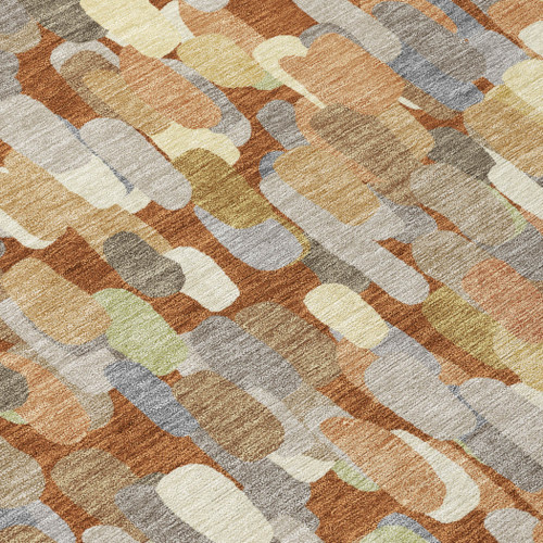 9' X 12' Orange And Beige Abstract Washable Indoor Outdoor Area Rug