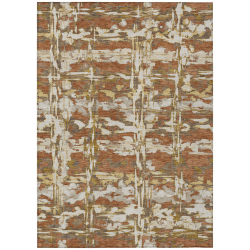 10' X 14' Orange And Brown Abstract Washable Indoor Outdoor Area Rug
