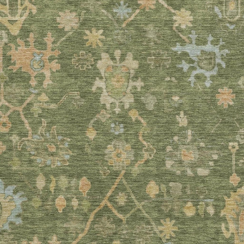 3' X 5' Fern Green Gold And Blue Floral Washable Area Rug With UV Protection