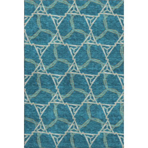 9' X 12' Teal Beige And Copper Geometric Washable Area Rug With UV Protection