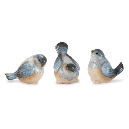 Set of Three Blue Ceramic Figurine Tabletop Sculpture
