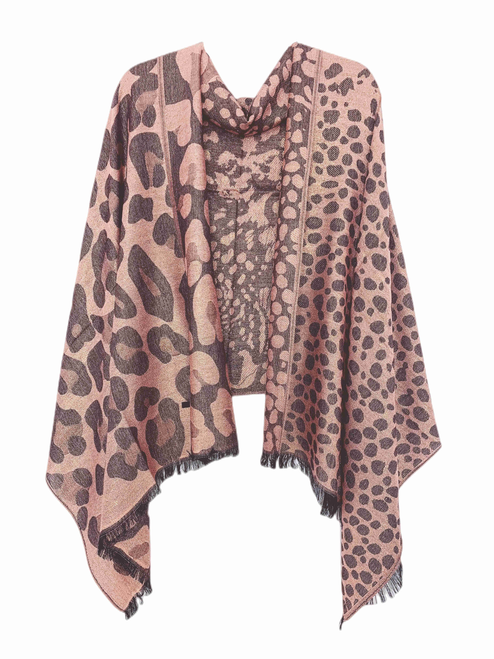 Leopard & Shiny Metallic Two-Tone Shawl/Scarf