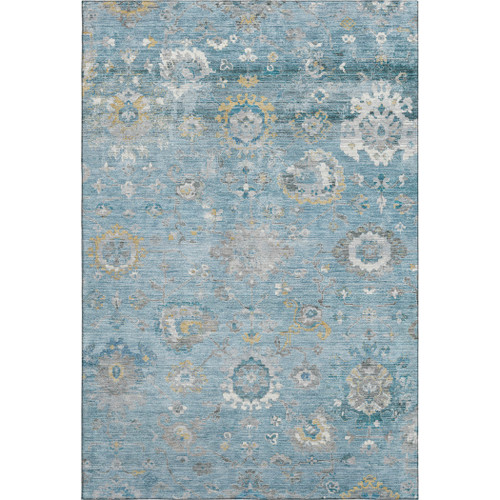 3' X 5' Teal Gold And Ivory Oriental Washable Area Rug With UV Protection