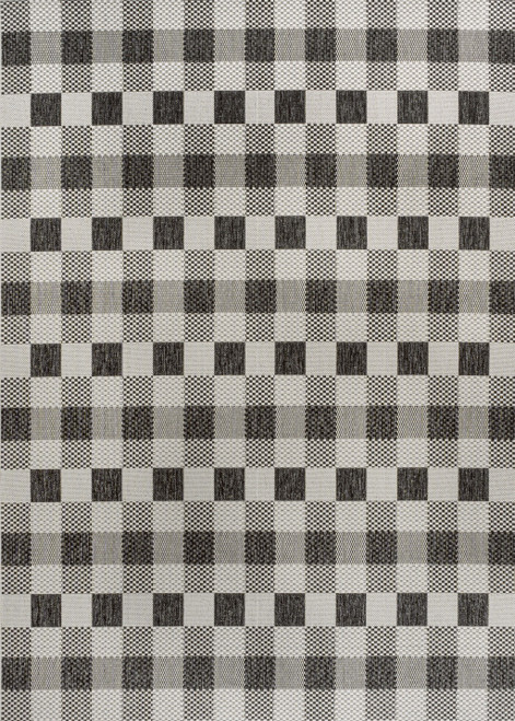 4' X 6' Black And Cream Geometric Indoor Outdoor Area Rug
