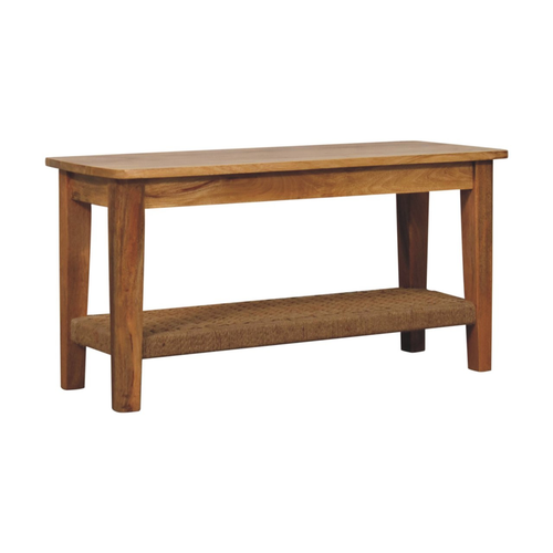 35" Oak Solid Wood Coffee Table With Shelf