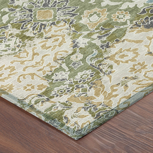8' X 10' Fern Green And Ivory Geometric Washable Indoor Outdoor Area Rug