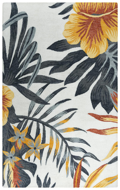 8' X 10' Ivory Orange Red And Gray Floral Hand Tufted Area Rug