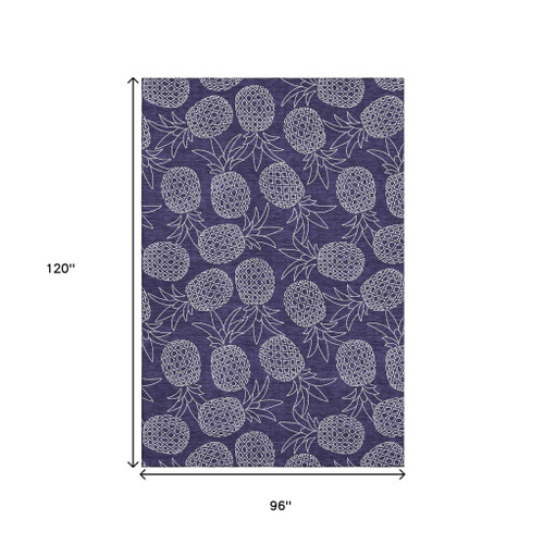 8' X 10' Blue And Ivory Botanical Leaves Washable Area Rug With UV Protection