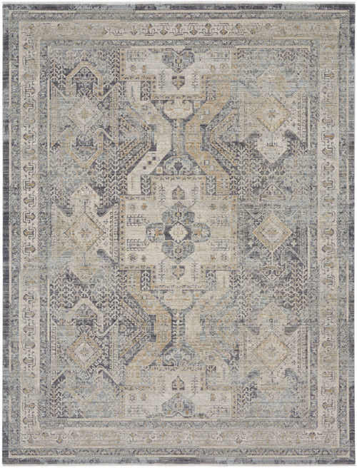 8' X 10' Ivory And Charcoal Medallion Distressed Area Rug With Fringe