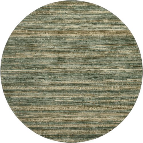 8' Fern Green And Taupe Striped Washable Round Rug With UV Protection