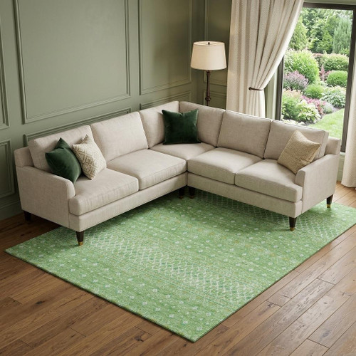 8' X 10' Artichoke Green Gold And Ivory Tribal Washable Area Rug With UV Protection