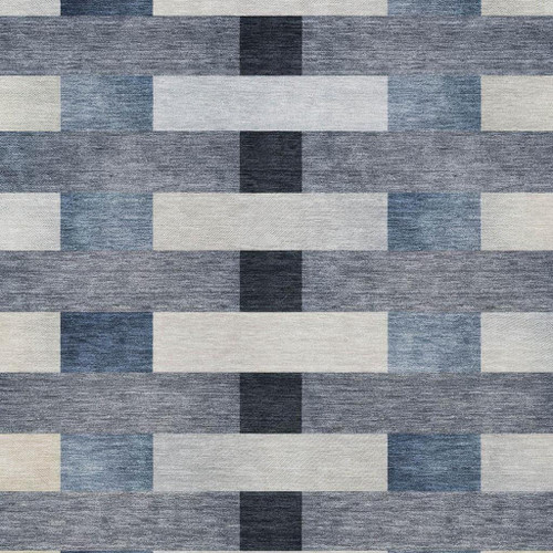 8' X 10' Blue And Graphite Striped Washable Indoor Outdoor Area Rug