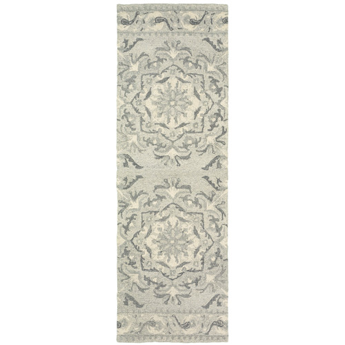 8' Ivory Wool Floral Hand Tufted Runner Rug