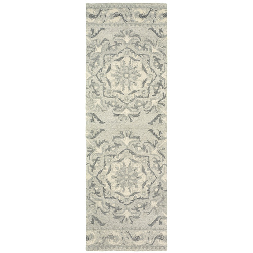 8' Ivory Wool Floral Hand Tufted Runner Rug