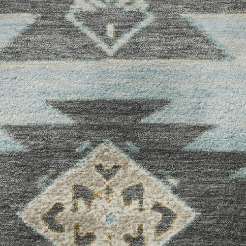 3' X 5' Teal Charcoal And Gray Tribal Washable Area Rug With UV Protection