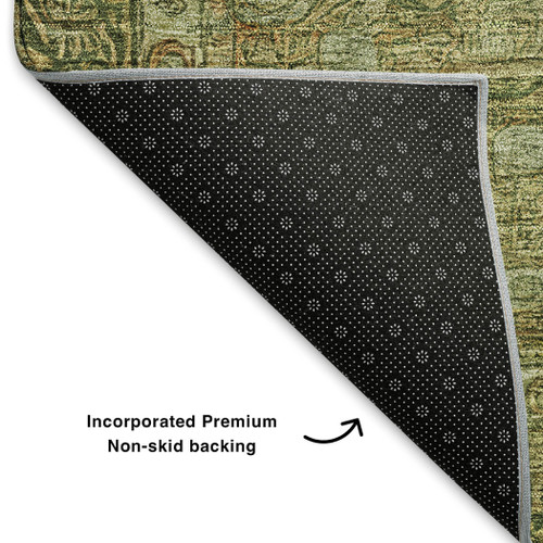 9' X 12' Artichoke Green And Copper Oriental Washable Area Rug With UV Protection