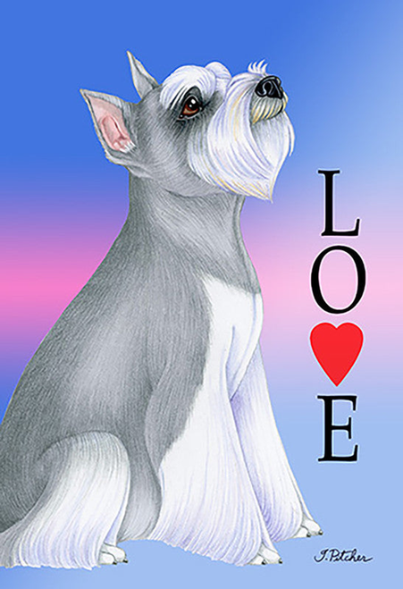 Schnauzer Grey Cropped- Tomoyo Pitcher Love  Garden Flag 