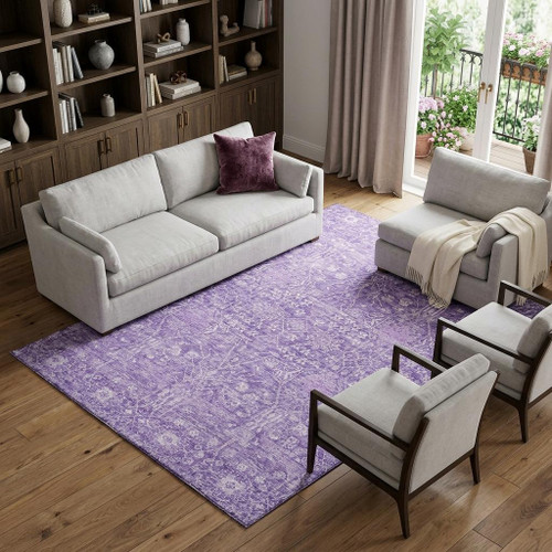 8' X 10' Plum And Beige Floral Washable Area Rug With UV Protection