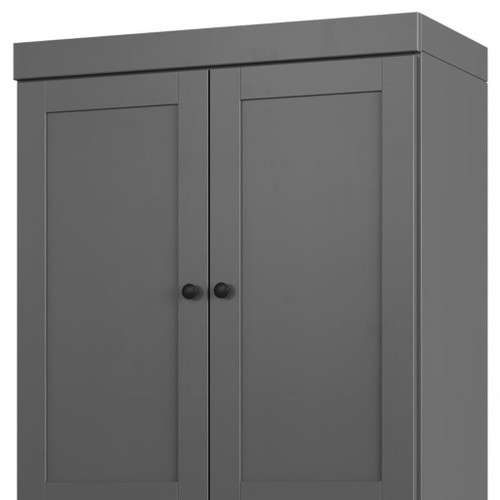 32" Gray Solid Wood Free Standing Four Door Linen Cabinet