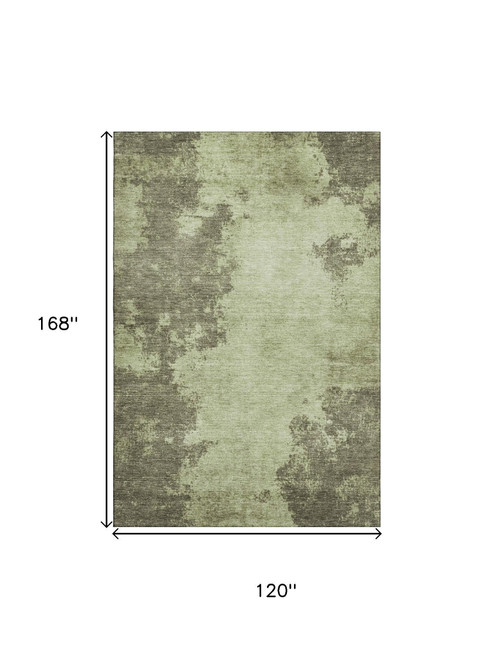 10' X 14' Olive Green And Beige Abstract Washable Area Rug With UV Protection
