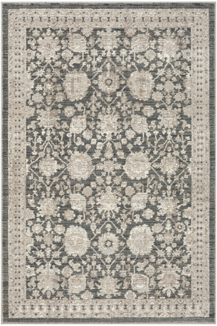 4' X 6' Ivory Gray And Charcoal Floral Distressed Non Skid Area Rug