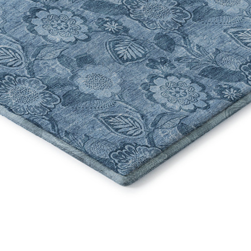 9' X 12' Blue And Sky Blue Floral Washable Area Rug With UV Protection