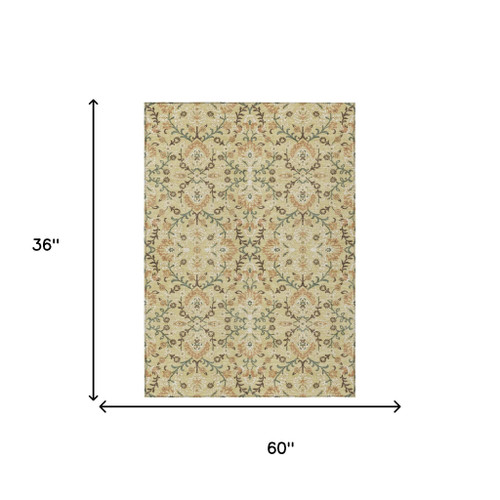 3' X 5' Wheat And Gold Geometric Washable Indoor Outdoor Area Rug