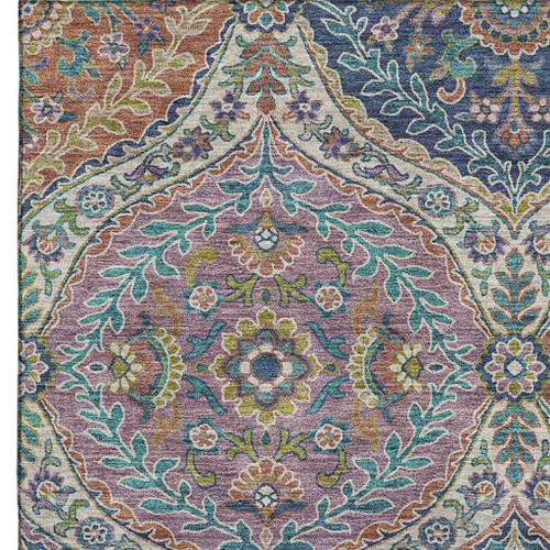5' X 8' Blue Copper And Fern Green Floral Washable Area Rug With UV Protection