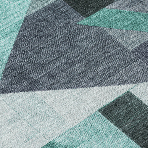 8' Teal Blue And Gray Round Geometric Washable Indoor Outdoor Area Rug
