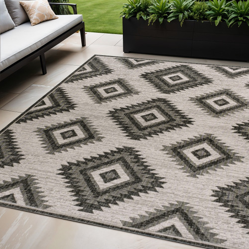 5' X 8' Black And Cream Moroccan Indoor Outdoor Area Rug