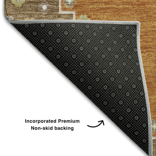 8' X 10' Copper Gold And Beige Oriental Washable Area Rug With UV Protection
