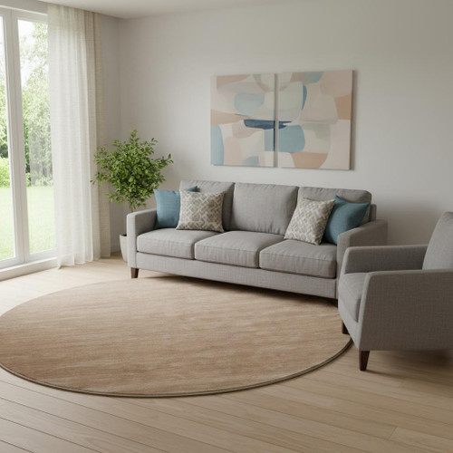 10' Tan Wool Hand Woven Area Rug