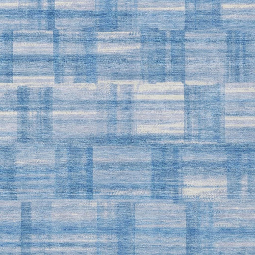 5' X 8' Denim Blue And Ivory Striped Washable Indoor Outdoor Area Rug