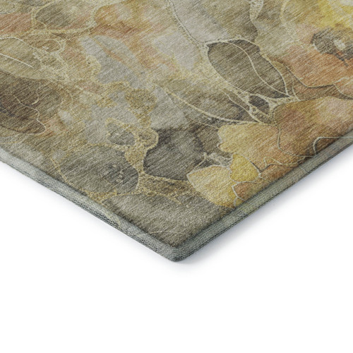 3' X 5' Gold Gray And Beige Floral Washable Area Rug With UV Protection