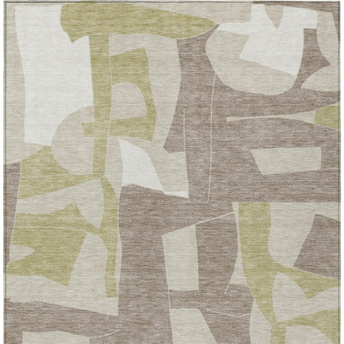 8' X 10' Beige And Fern Green Geometric Washable Indoor Outdoor Area Rug