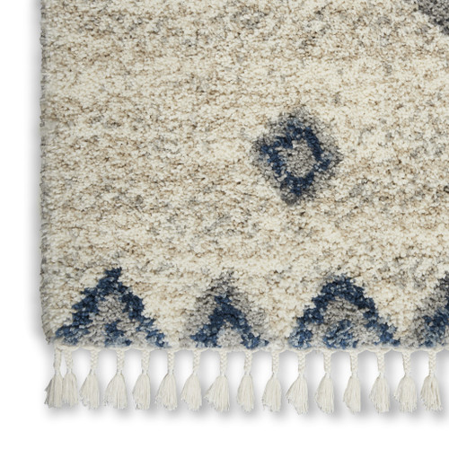 4' X 6' Ivory Blue And Gray Geometric Shag Non Skid Area Rug With Fringe