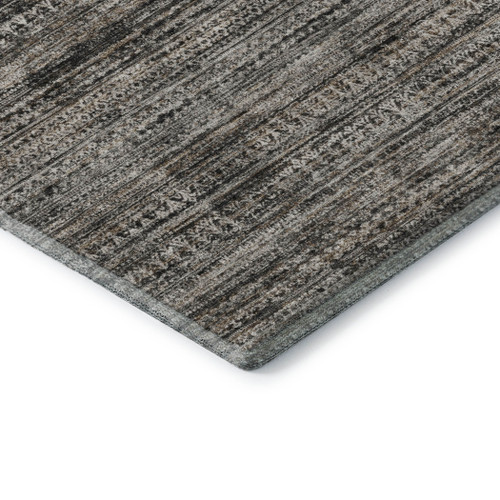 8' Taupe Brown And Ivory Striped Washable Round Rug With UV Protection